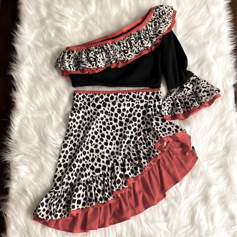 Dance Costume Latin Style Black/Red/White Animal Print Size Small